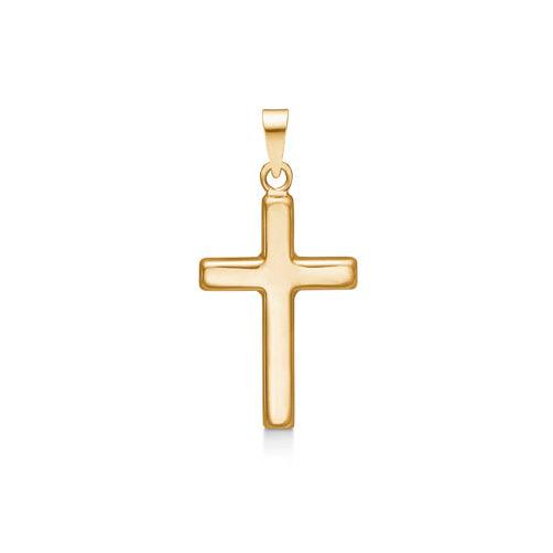 Mads Z 14kt Gold Cross 20 mm hänge i ljust gult guld på vit bakgrund. Modell 8530541-1