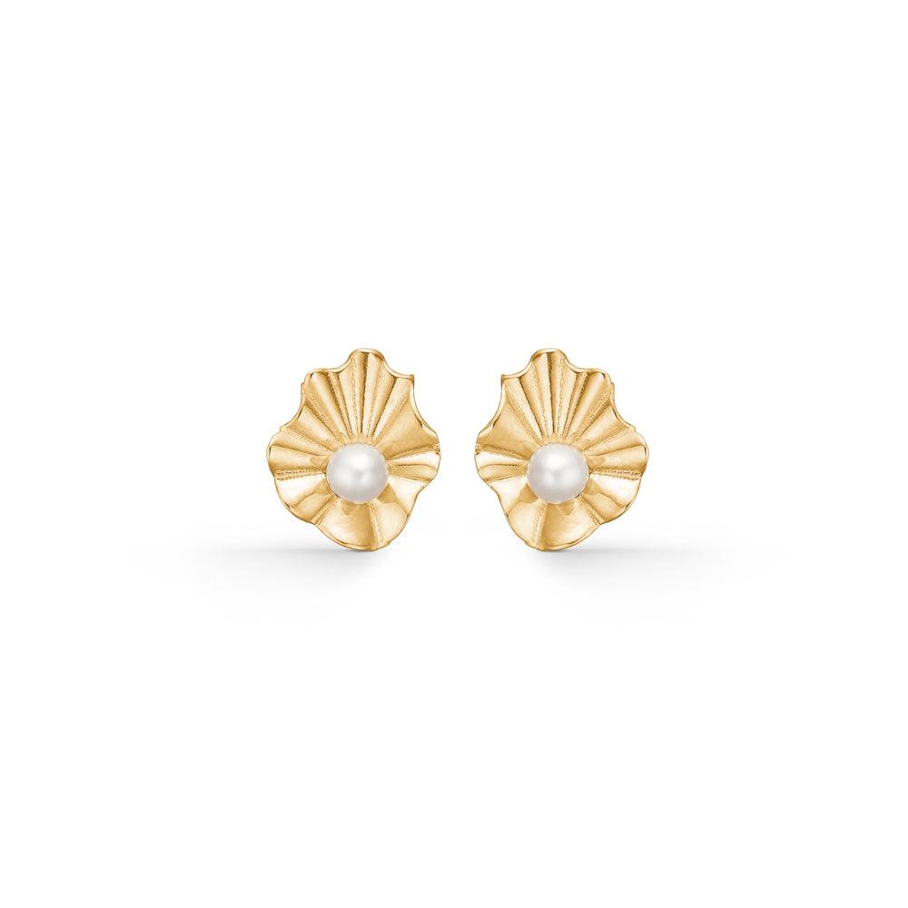 Mads Z Amelie 8kt guldörhängen med pärla, eleganta bladformade örhängen med en pärla i mitten. Modell 3313119-1