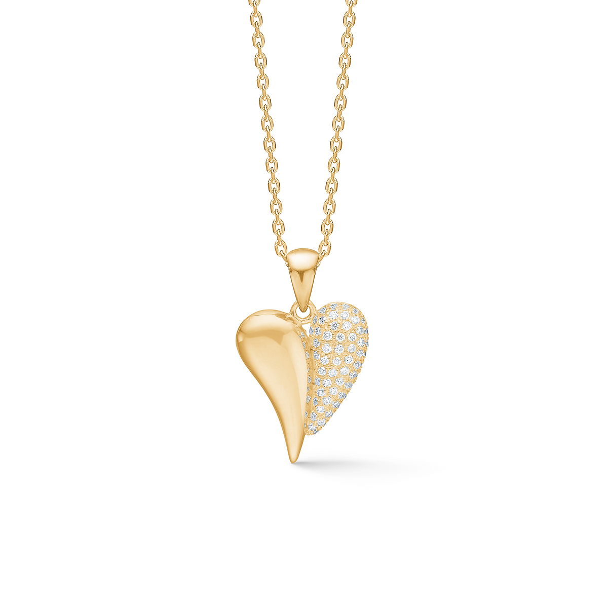 Mads Z Amourette hänge guldhjärta med. diamanter, elegant kedja med glänsande och diamantbesatt hjärta. Modell 1531185.