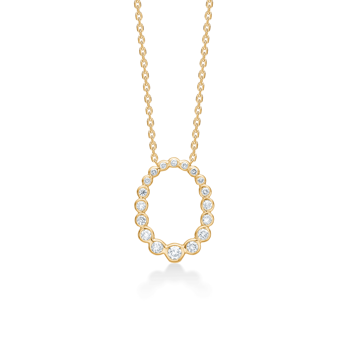 Mads Z Auroras Kiss 14kt guldhänge med diamanter, oval design på fin kedja. Modell 1531115.