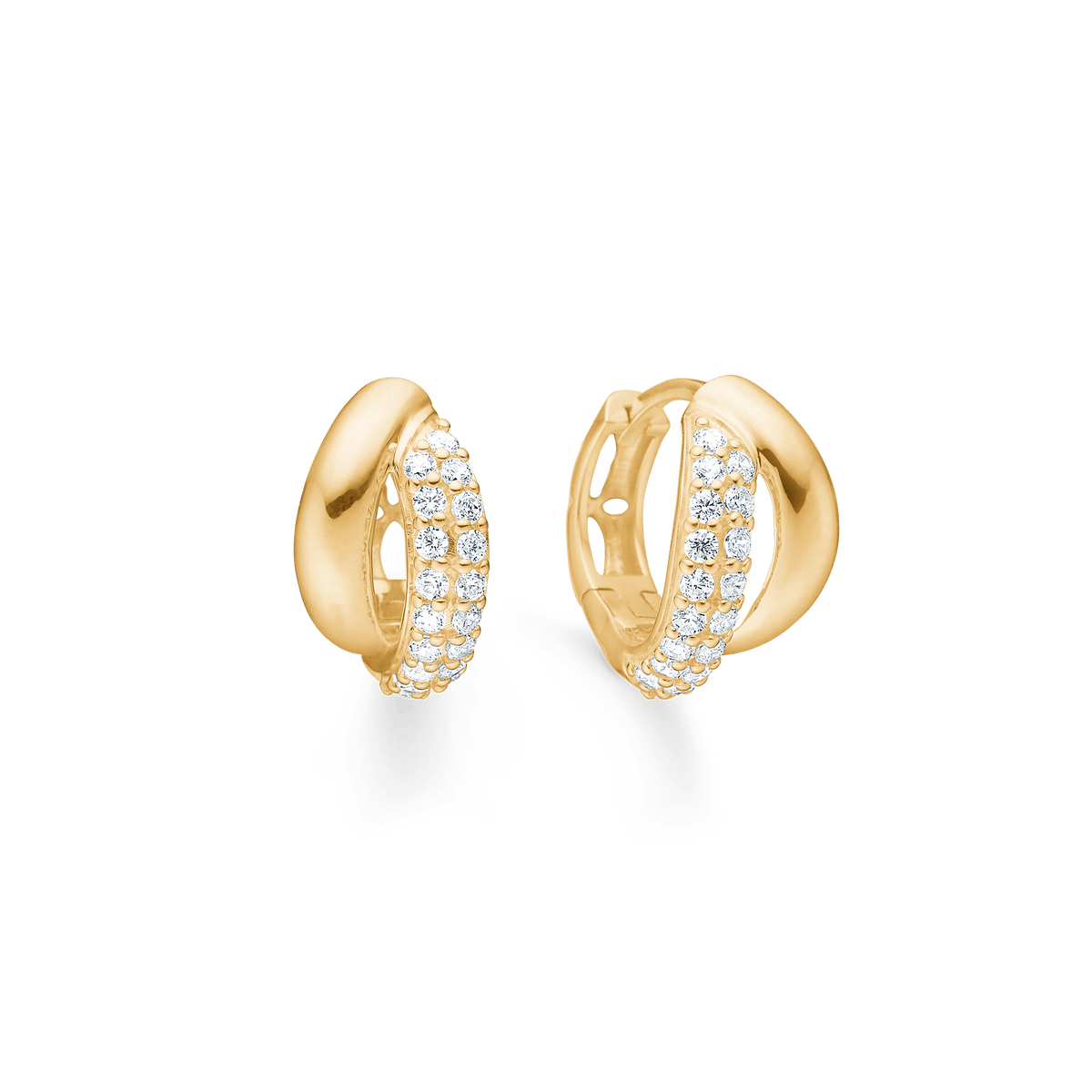 Mads Z Celia 8kt guld bågeörhängen med zirconia, blanka ovala örhängen med två rader klara stenar. Modell 3317009-1