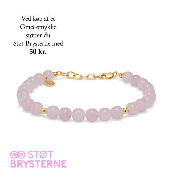 Mads Z Grace bröstcancerkampanj 2024 guldpläterat armband med rosa pärlor, modell 2256201-1.