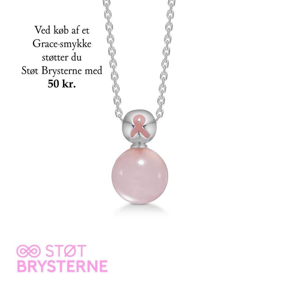 Mads Z Grace Breast Cancer Campaign 2024 silverhalsband med rosa kula och rosa rosett, modell 2126201-1.