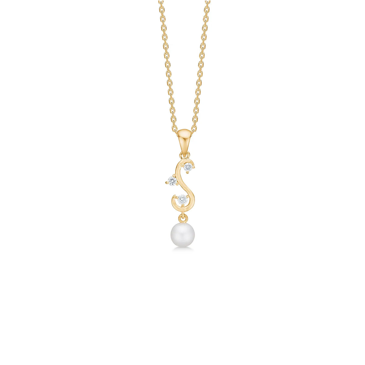 Mads Z Isaline 14kt guldhänge med diamanter och pärlor, elegant design på kedja. Modell 1533190