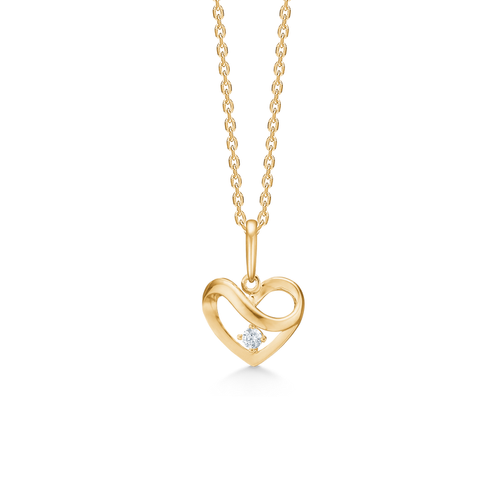 Mads Z Lovess Heart hänge i 8kt guld med zirkoner, elegant hjärtformad hänge på kedja. Modell 3337138