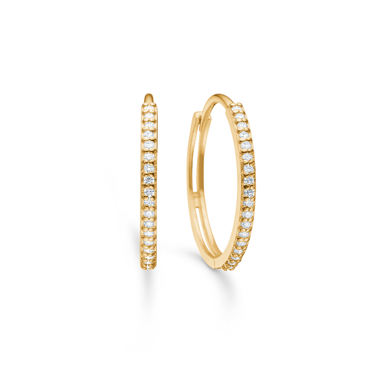 Mads Z Lumina 14kt guld bågeörhängen med diamanter, runda bågar med blanka stenar, modell 1511086-1