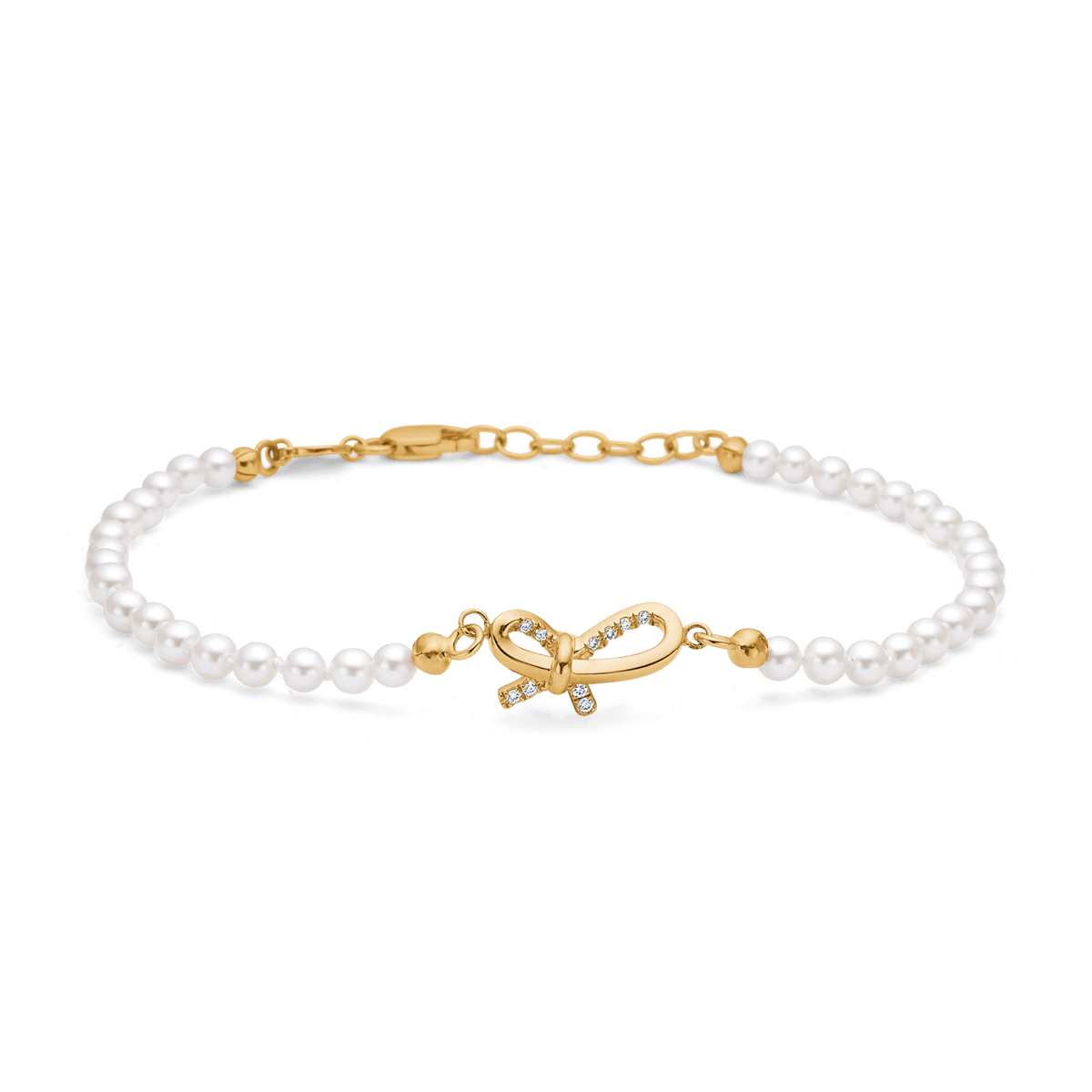 Mads Z Miss Butterfly Sløjfe Perlearmbånd - Guld & Diamanter - Armbånd - 1553030