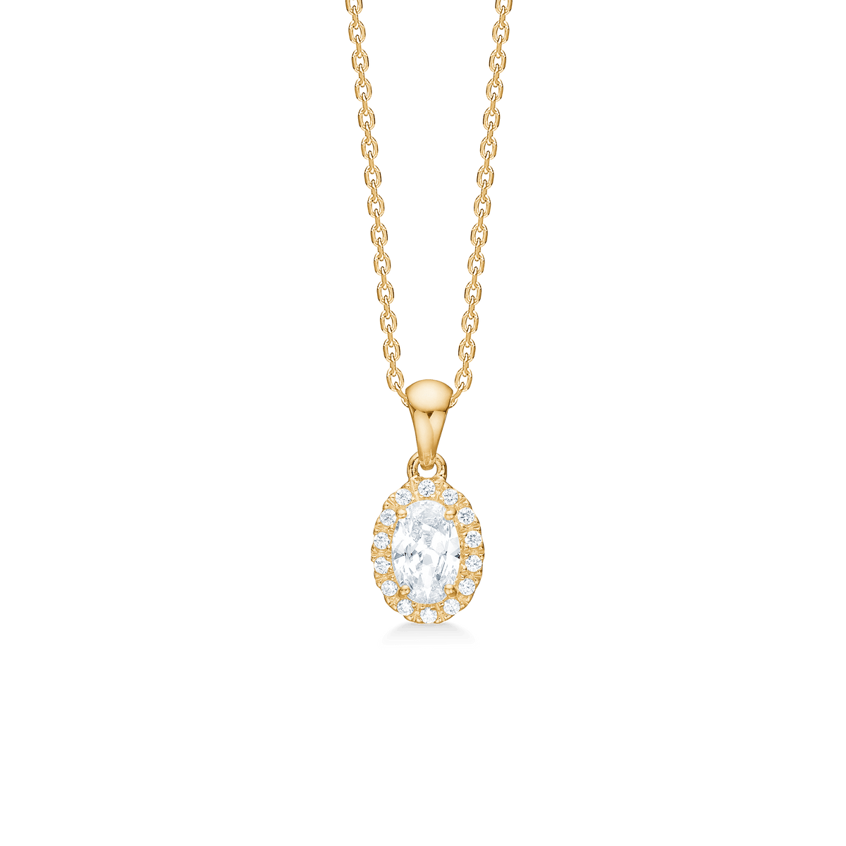 Mads Z Stellar 8kt guldhänge med zirkoner, oval design med klara stenar. Modell 3337001-1