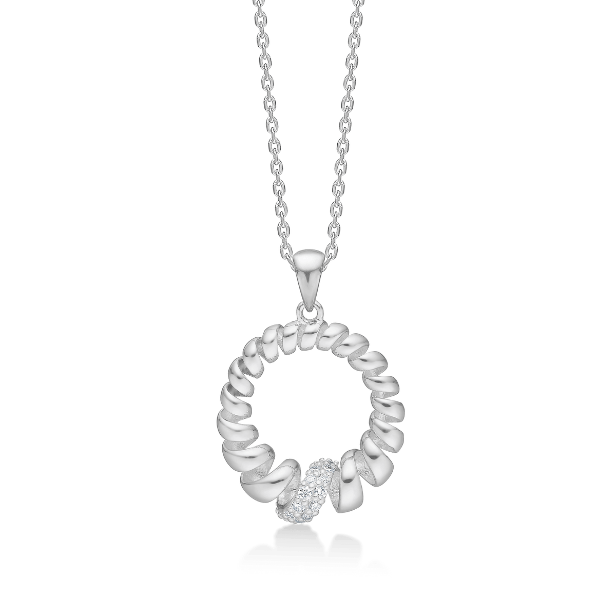 Mads Z Swirl White Topaz silverhalsband med vriden cirkel och gnistrande stenar, modell 2126159.