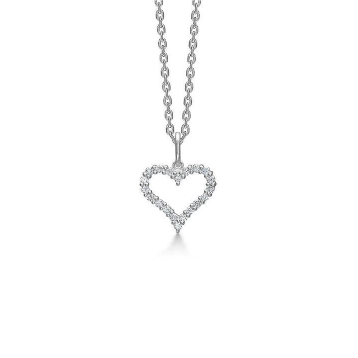 Mads Z Tender Heart 14kt vitguld hjärthänge, design med öppet hjärta med klara stenar, modell 1631320-1