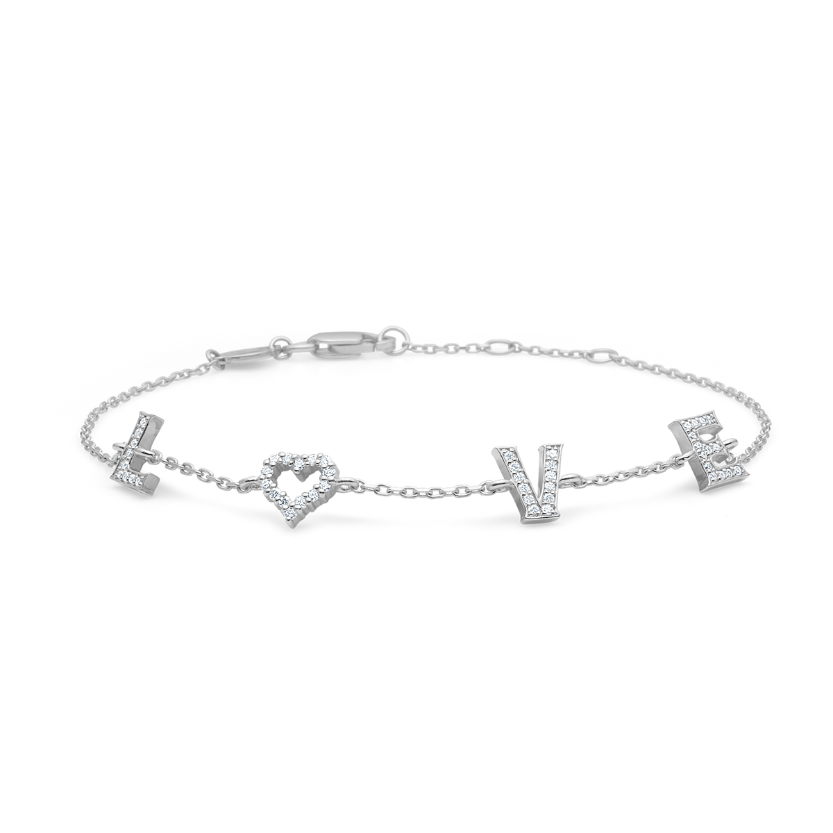 Mads Z Tender Love armband i silver med LOVE bokstäver dekorerade med zirkoner, Modell 2157100-1.
