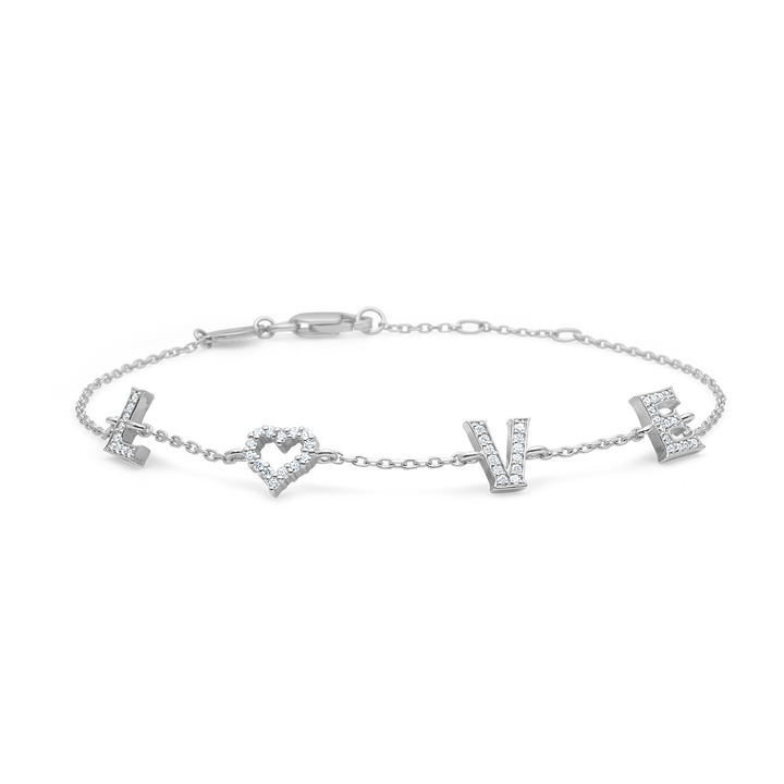 Mads Z Tender Love armband i silver med LOVE bokstäver dekorerade med zirkoner, Modell 2157100-1.