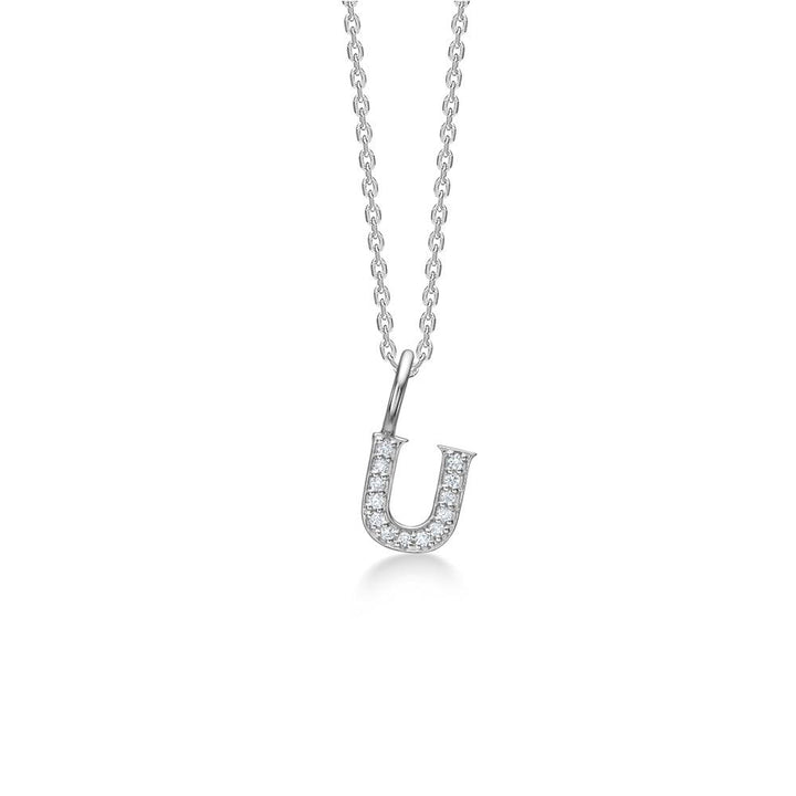 Mads Z Tender Love halskæde med bogstavsvedhæng U i sølv med små klare sten, Model 2126100-020-20.