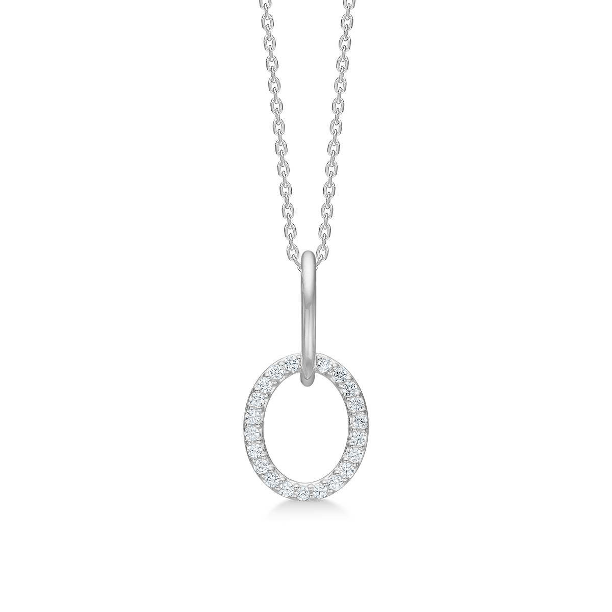 Mads Z Viola halsband i silver med ovalt hänge satt med små klara stenar. Modell 3127004.