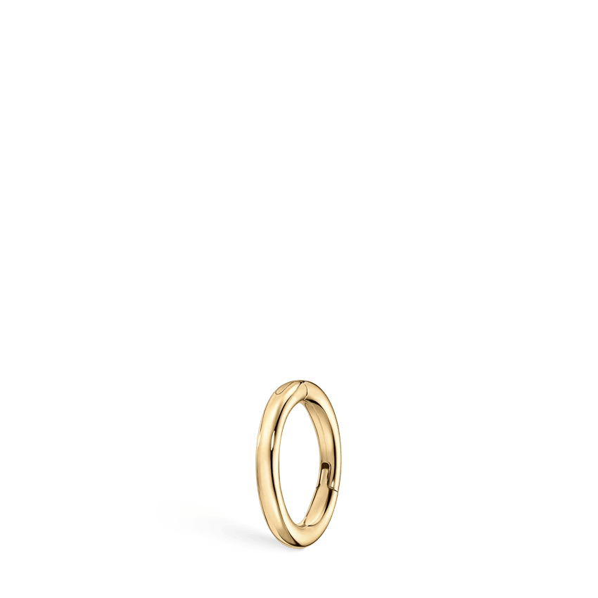 Maria Tash 5mm enfärgad guldbåge i glänsande guld, enkel modell visad mot vanlig bakgrund. Modell xr-yg-d5-g18-1