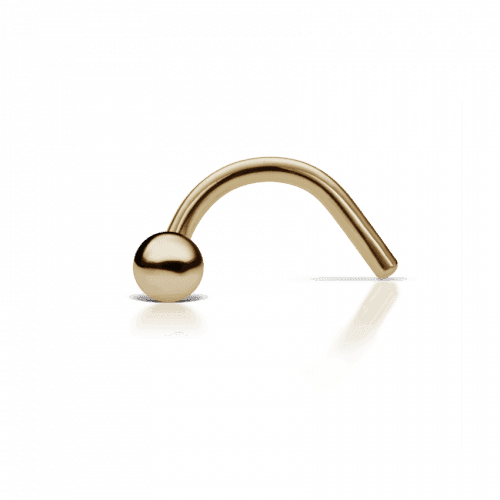 Maria Tash näspiercing 14kt guld med boll, minimalistisk design på vit bakgrund. Modell NDM-YG-W15-NR-001