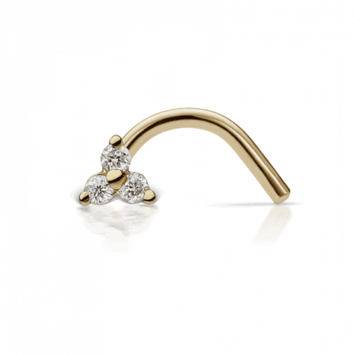 Maria Tash Näspiercing 18kt guld Diamond Trinity, nässmycken i guld med tre diamanter, Modell ntrd-yg-w3-nr-001-1.