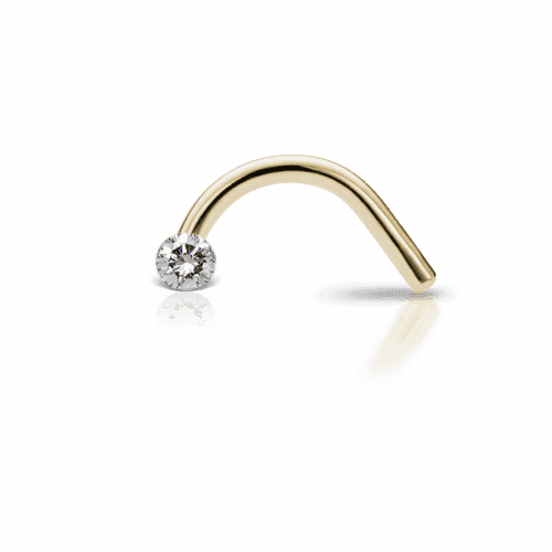 Maria Tash näspiercing 18kt guld osynlig insatt diamant, böjd modell med klar diamant, modell NIVD-YG-W15-NR-001.