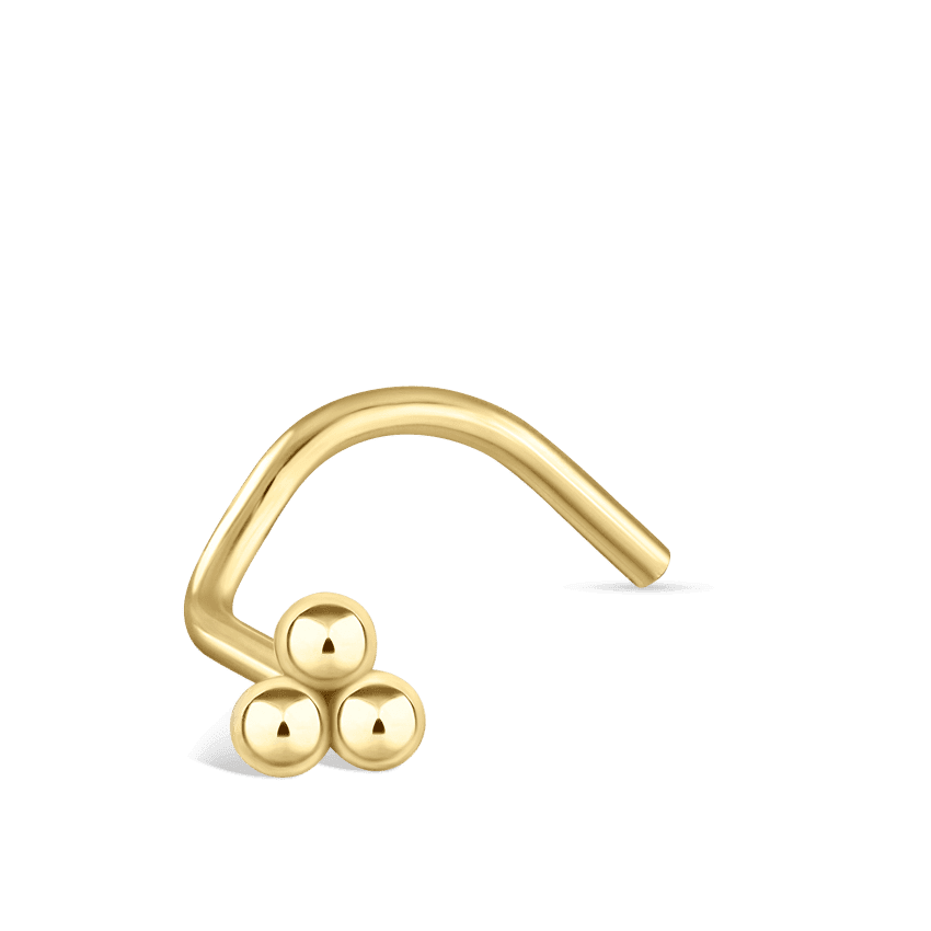 Maria Tash Nose Piercing Ball Trinity 14kt i klargult guld med tre kulor, modell NBTR-YG-W25-NR-001-1.