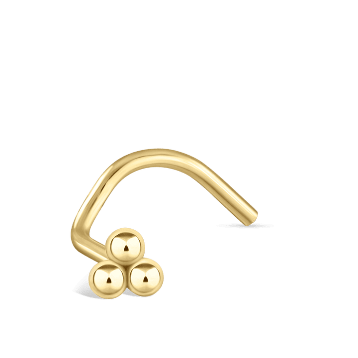 Maria Tash Nose Piercing Ball Trinity 14kt i klargult guld med tre kulor, modell NBTR-YG-W25-NR-001-1.