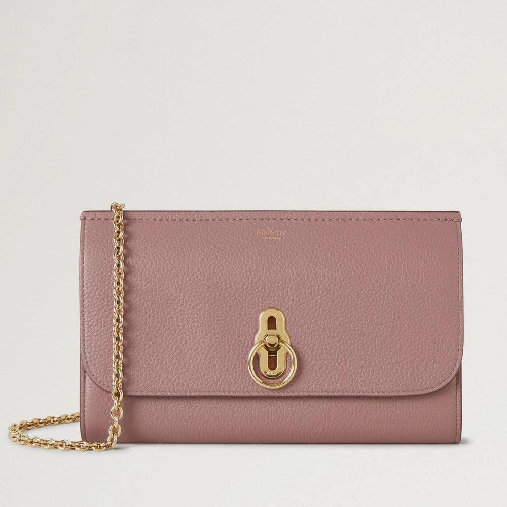 Mulberry Amberley Clutch Small Classic Grain Autumn Rose clutch i rosa läder med guldkedja, modell RL6090205J997.