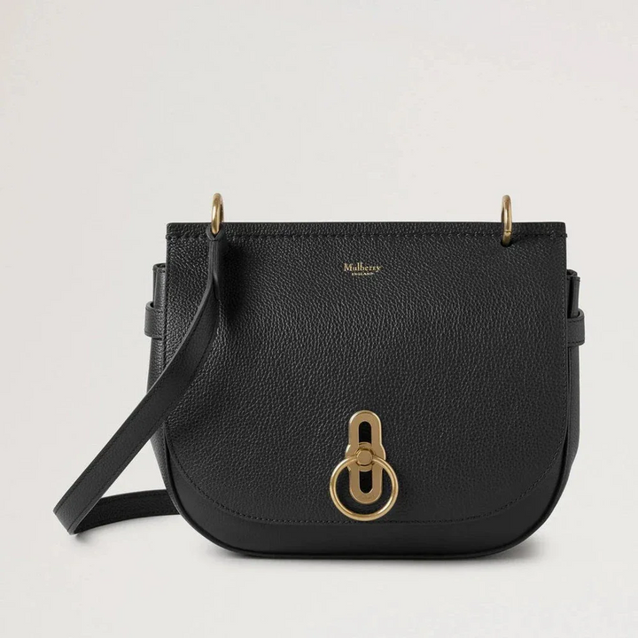 Mulberry Amberley Satchel Small Classic Grain Black, axelväska i svart läder med guldfärgat spänne, modell HH9799205A100