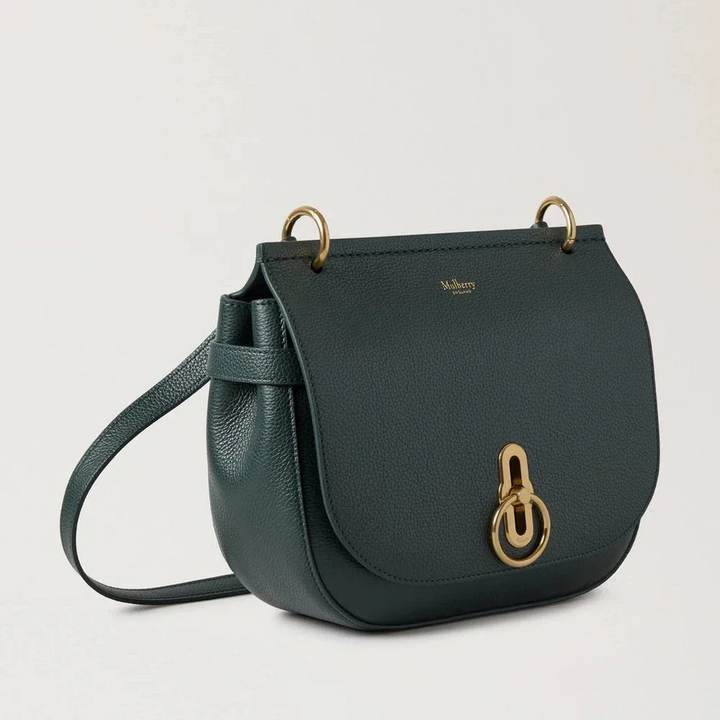 Mulberry Amberley Satchel Small Classic Grain Mulberry Grön, axelväska i mörkgrönt läder med gulddetaljer. Modell HH9799205Q633