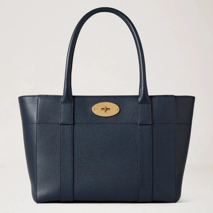 Mulberry Bayswater 9 till 5 Small Classic Grain Night Sky, mörkblå läderväska med guldlås, modell HH9831205U888
