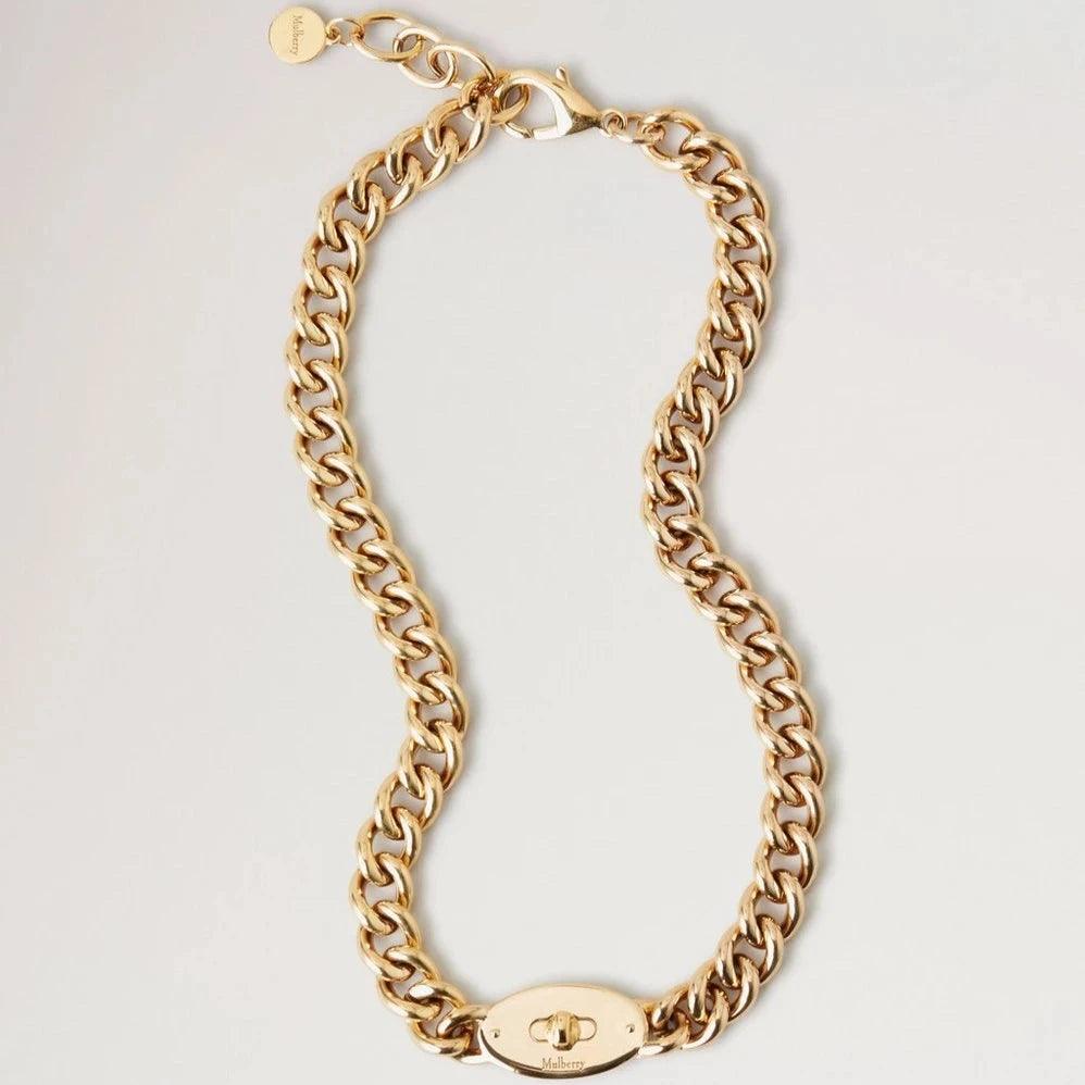 Mulberry Bayswater Chunky Chain Halsband i guldfärgad metall med lås och gravyr, Modell qn2355000p140.