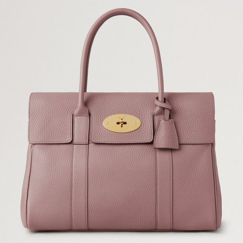 Mulberry Bayswater Heavy Grain Autumn Rose handväska i rosa läder med guldspänne. Modell HH6592/736J997