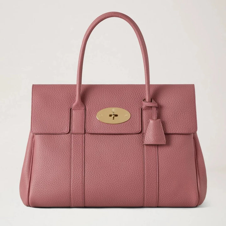 Mulberry Bayswater Pink Scrumpy Heavy Grain handväska i rosa läder med gulddetaljer, modell HH6592/736J647