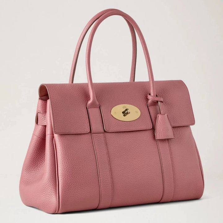 Mulberry Bayswater Pink Scrumpy Heavy Grain handväska i rosa läder med guldfärgat lås. Modell HH6592736J647