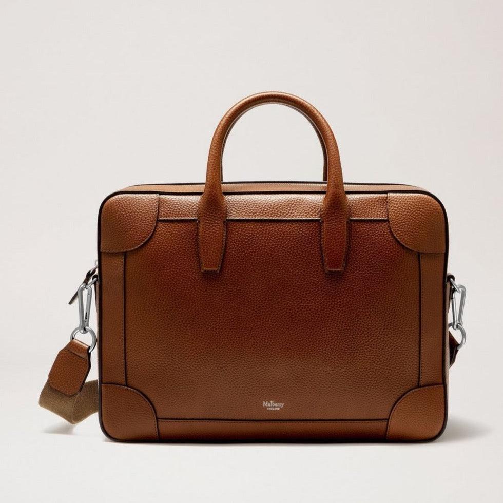 Mulberry Belgrave Single Document Holder Two Tone i brunt läder med två handtag och avtagbar rem, modell HH8735552G110.