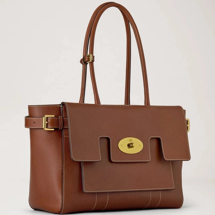 Mulberry Spänne Bayswater Ek NVT, brun läderväska med guldspänne och justerbara remmar. Modell HH9964730G110