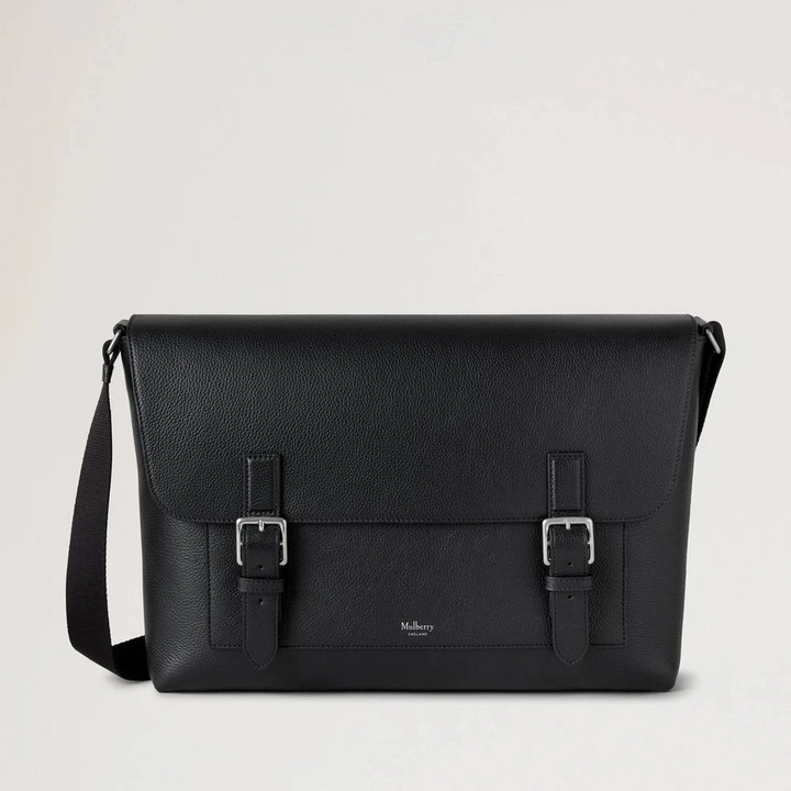 Mulberry Chiltern Crossbody Messenger Black Small Classic Grain, svart crossbody-väska i läder med spännen framtill. Modell HH9785205A100