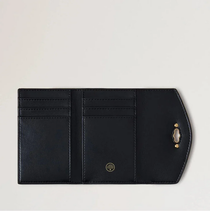 Mulberry Darley Vikt flerkortsplånbok Small Classic Grain Ebony i svart läder, öppen med kortfickor. Modell RL6665205A110