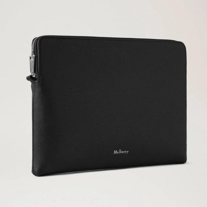 Mulberry Farringdon Tech Folio Small Pebble Grain i svart läder med silver blixtlås. Modell RL8272645A100