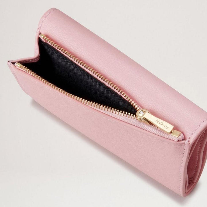 Mulberry Vikt flerkortsplånbok Micro Classic Grain Powder Rose i rosa läder med gyllene dragkedja, modell RL7841587J999