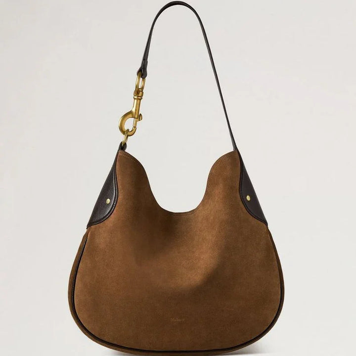 Mulberry Hackney Shoulder Bag vintage mocka i ek med rundad form, mörka detaljer och gyllene hårdvara. Modell hh9956047g924