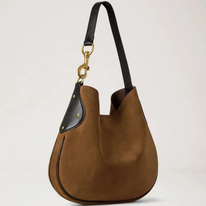 Mulberry Hackney Shoulder Bag vintage mocka i ek med svart axelrem och mässingsdetaljer. Modell HH9956047G924.