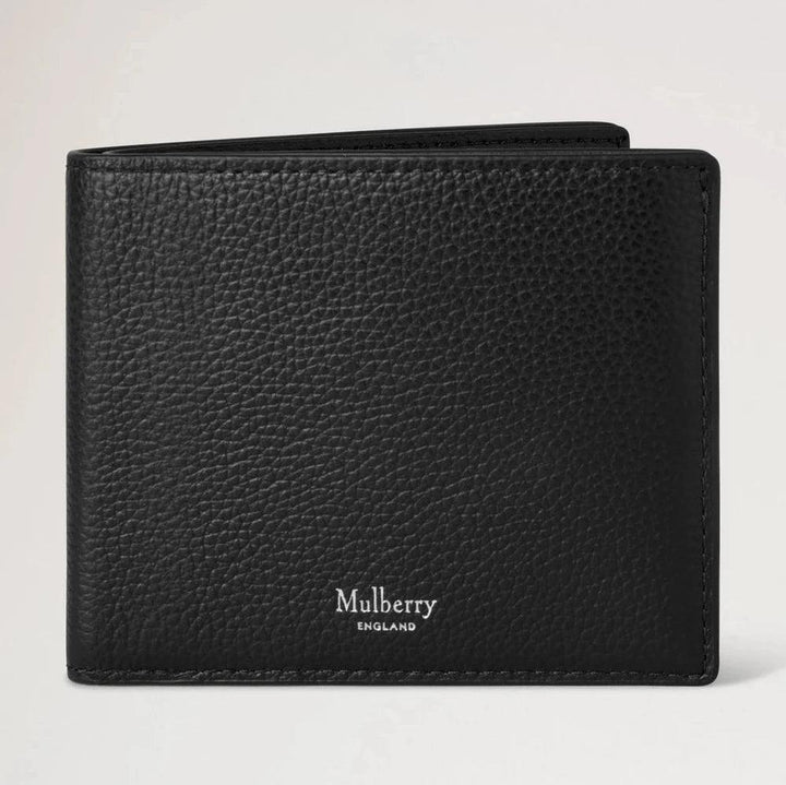 Mulberry Heritage Bifold Coin Wallet i svart präglat läder, klassisk multi-plånbok design. Modell RL7883205A100