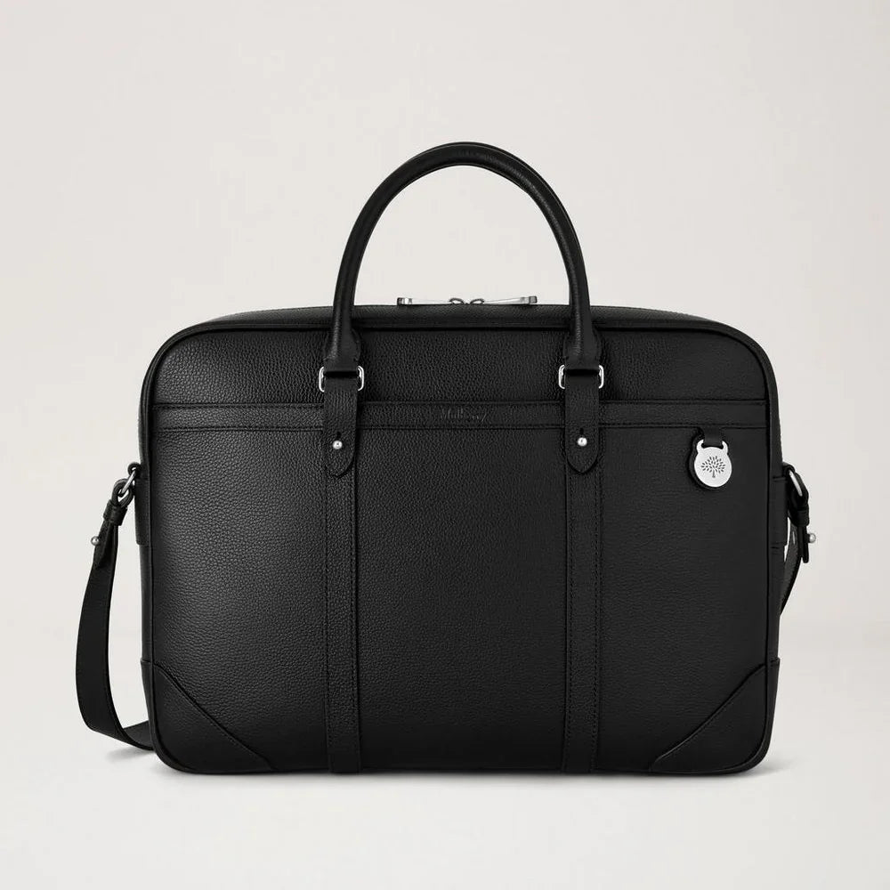 Mulberry Heritage Portfölj Black Small Classic Grain, elegant svart läderportfölj med handtag och axelrem. Modell hb5131205a100