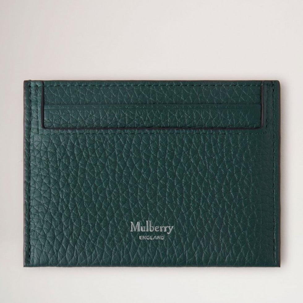 Mulberry Heritage Card Slip i mörkgrönt texturerat läder, enkel kortdesign. Modell RL7777736Q633