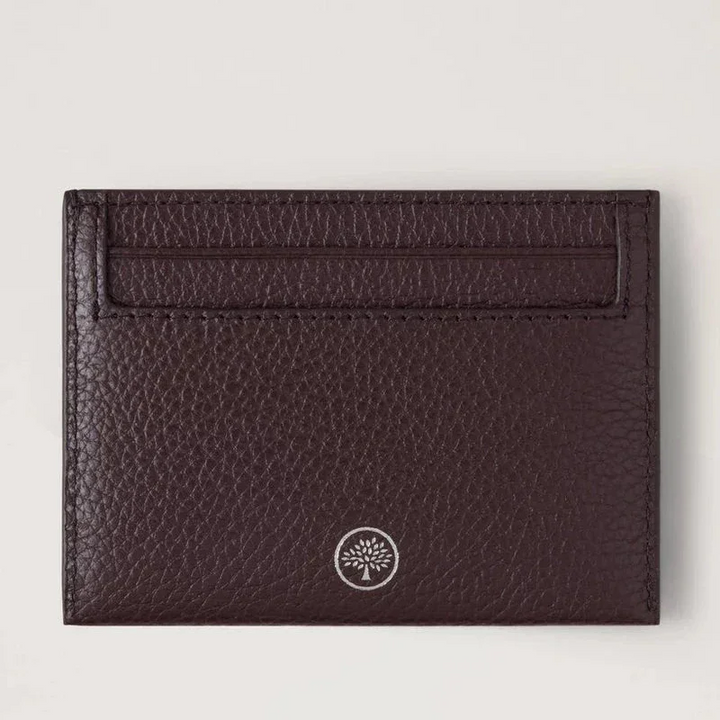 Mulberry Heritage Credit Card Slip Small Classic Grain Ebony, svart präglad läderkorthållare med myntlogotyp, modell RL4064205A110