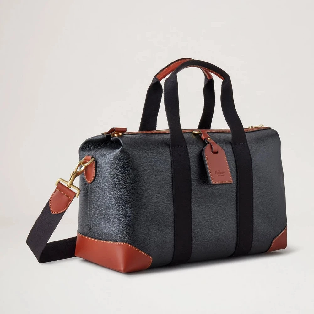 Mulberry Heritage Day Clipper Black and Cognac Printed Bioveg Scotchgrain väska i svart och cognac med rem. Modell HS5195127A340