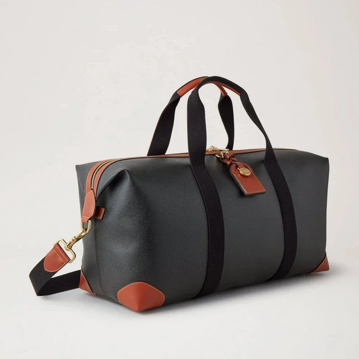 Mulberry Heritage Medium Clipper svart väska med cognac läderdetaljer och axelrem, modell HL5136_127A340