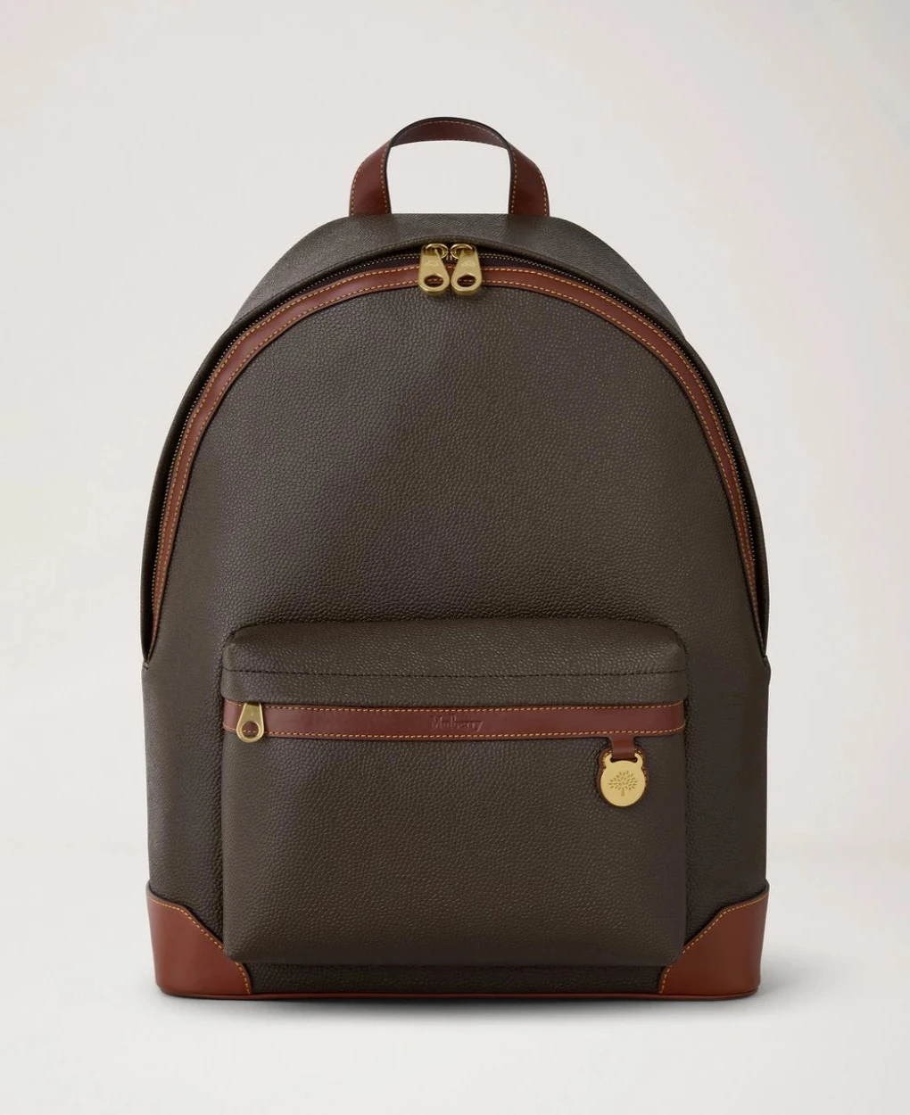 Mulberry Heritage Zipped Backpack mole and cognac bio-based scotchgrain in brown and cognac leather with front pocket. Modell HS5215/127Q330
