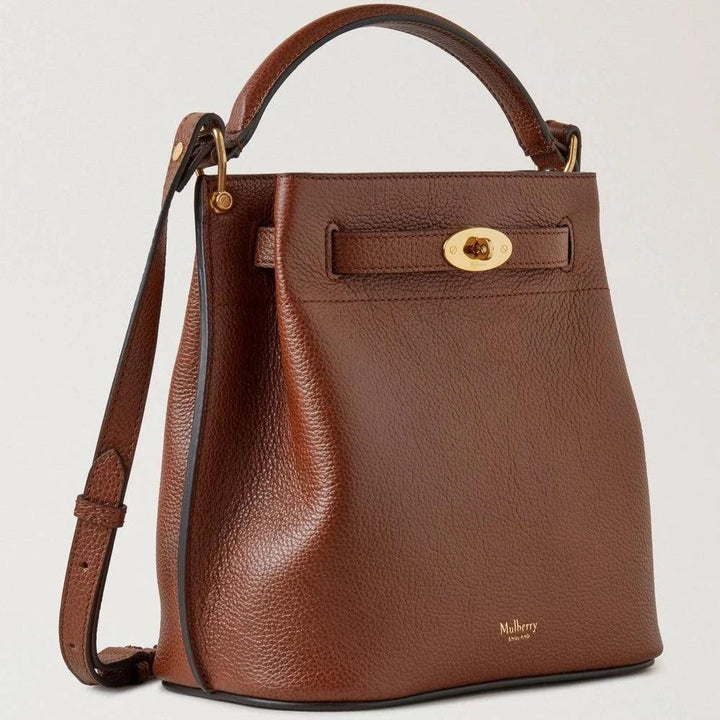 Mulberry Islington Bucket Small Classic Grain Oak, brun läderväska med gulddetaljer. Modell HH9395552G110.