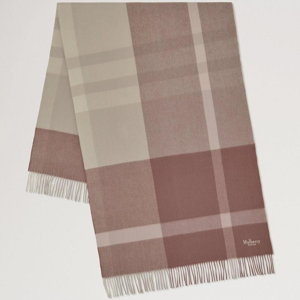 Mulberry Large Check Merino Wool Scarf Autumn Rose & Powder Rose Merino Wool - Tørklæder - VS4295/889J645