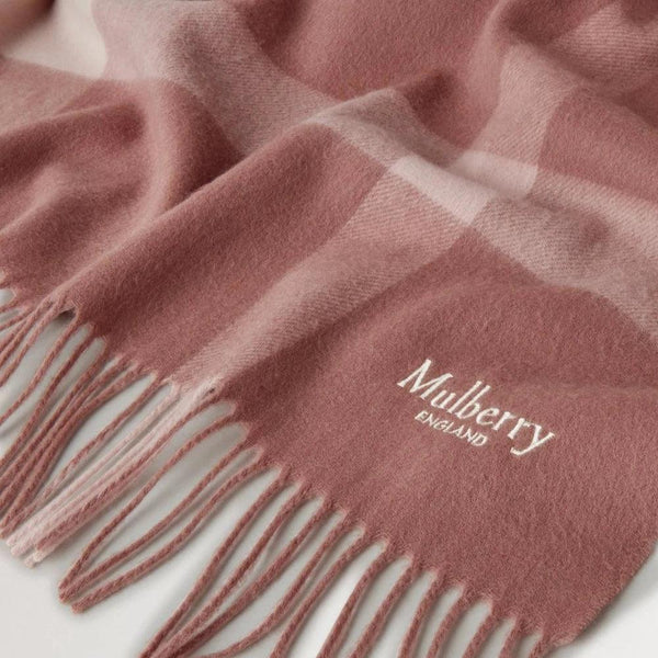 Mulberry Large Check Merino Wool Scarf Autumn Rose & Powder Rose Merino Wool - Tørklæder - VS4295/889J645